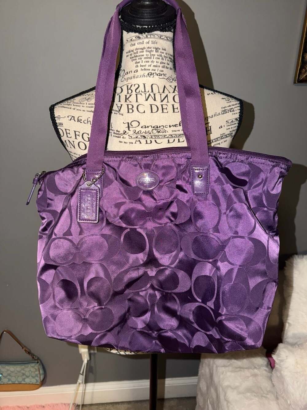 Coach Signature Satin Tote Purple Handbag